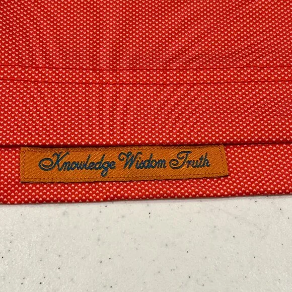 ROBERT GRAHAM LARGE Orange White Dot Print Polo Shirt Knowledge Wisdom Truth. - Picture 2 of 7